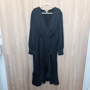Sofia Jeans Womens Wrap Dress‎ Size 3X Black Maxi Romantic Boho Minimalist Chic